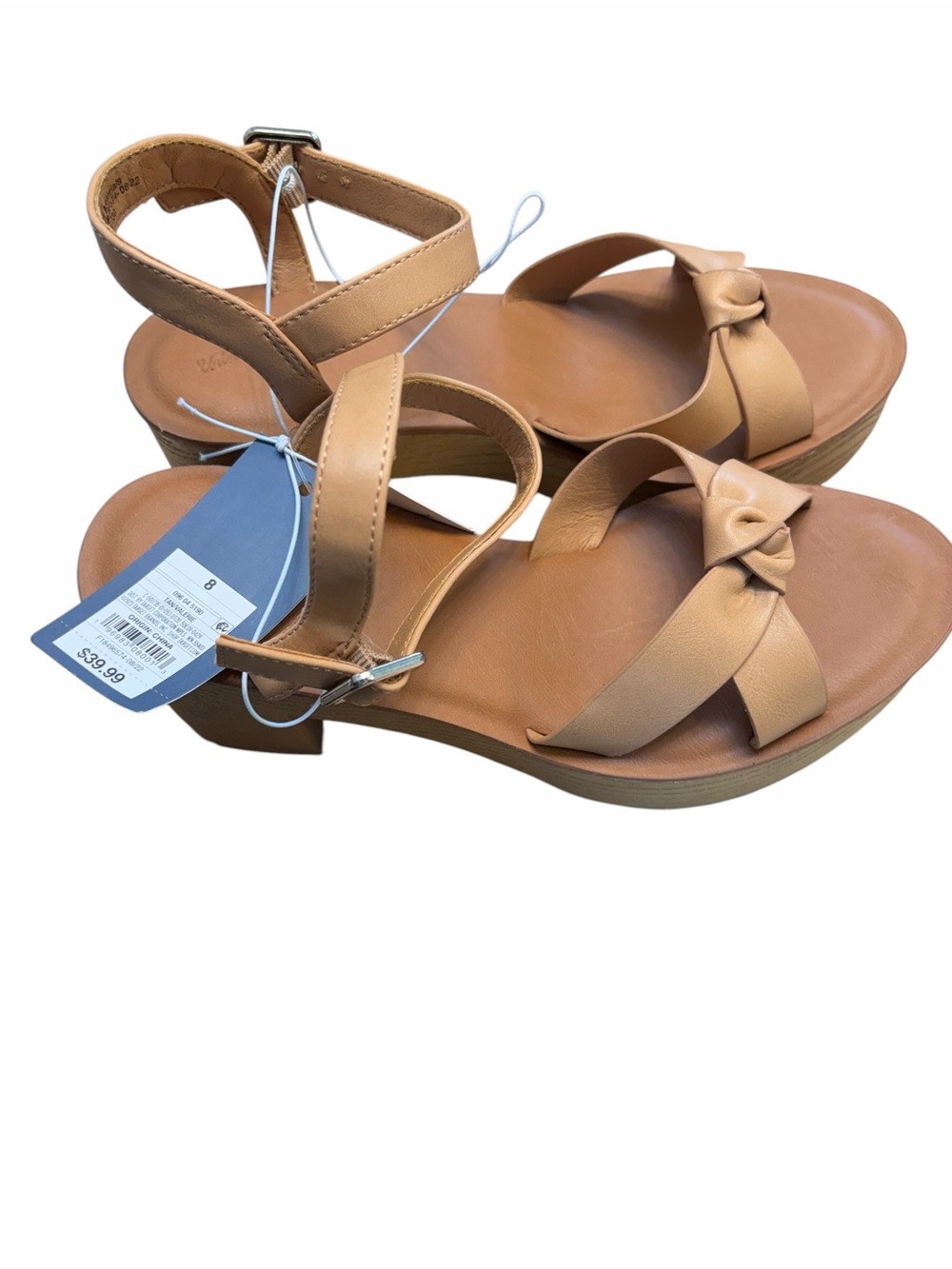 Universal Thread Tan Leather Sandals Size 8 Knot Strap Ankle Buckle NWT